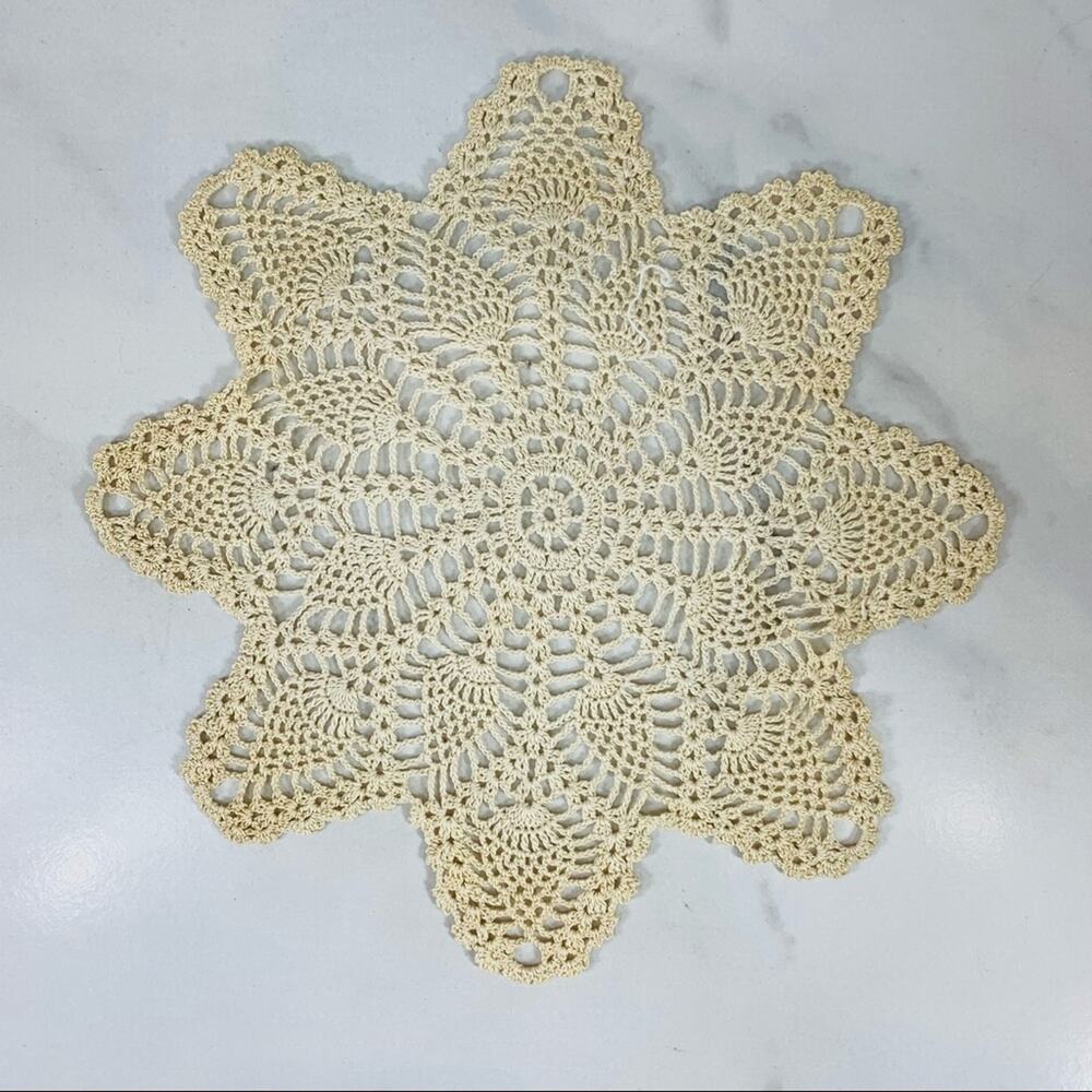 Vintage Crochet Doily Cream Star Shaped 11”